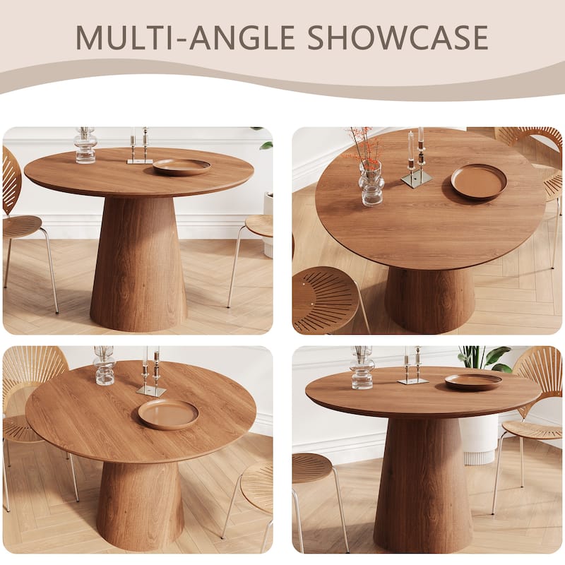 Elegant Round Coffee Table for 4, MDF Base with Unique Design, Natural Wood Grain Dining Table