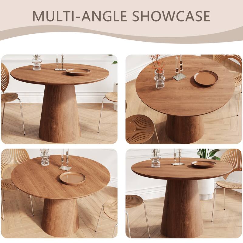 Modern Round Dining Table 43 Inch MDF Wood Grain Minimalist Design