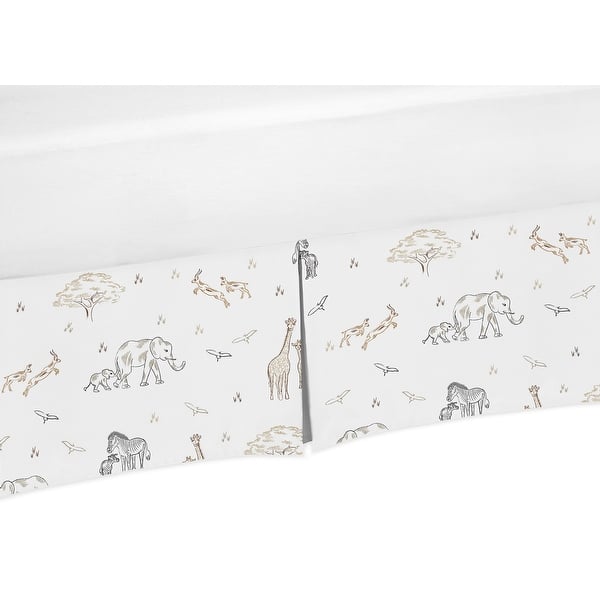 slide 2 of 2, Jungle Safari Animals Crib Bed Skirt Brown Taupe Black and White Gender Neutral Elephant Giraffe Wildlife Adventure Serengeti