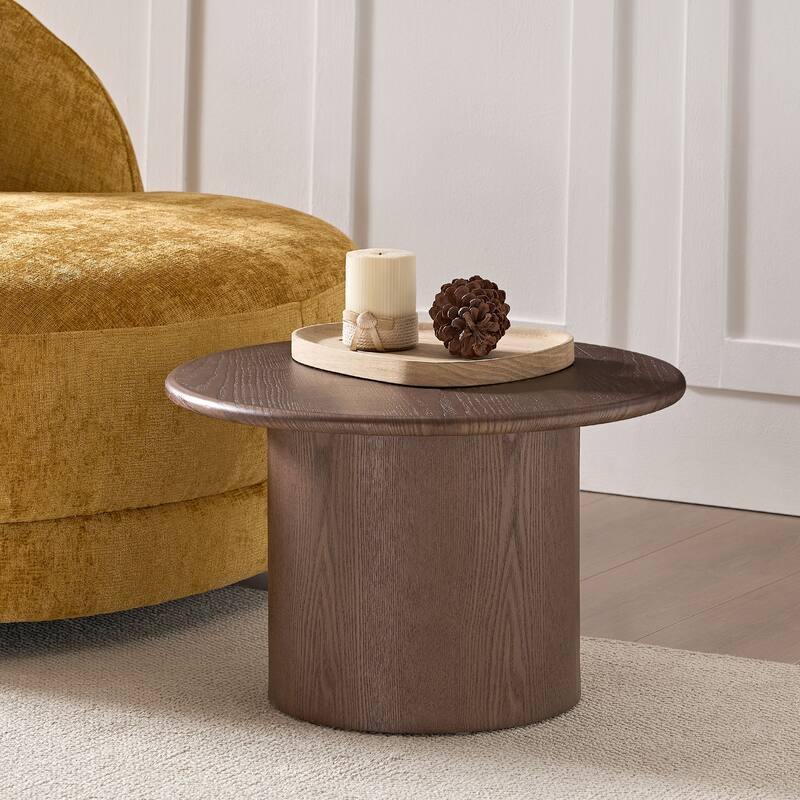 Coffee Table Set of 2, MDF Round Coffee Table for Living Room, Apartment, Leisure Area Walnut