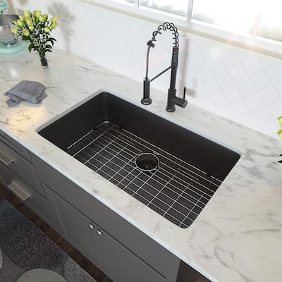 28 inch Undermount Kitchen Sink Gunmetal Black Deep Single Bowl