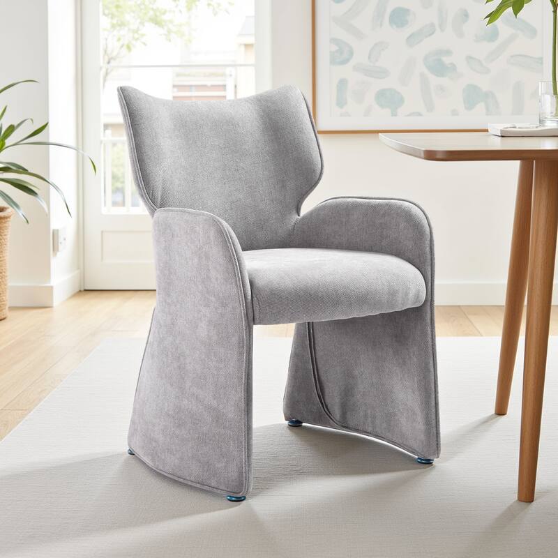 Olivia Modern 8-Piece Dining Set with Tempered Glass Table, Upholstered Armchairs, and 3-Door Sideboard