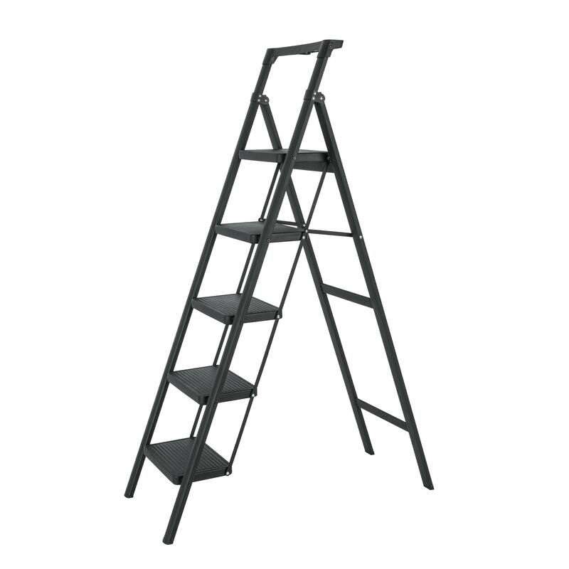 Black 5 Step Stool Folding Step Stool with Tool Box