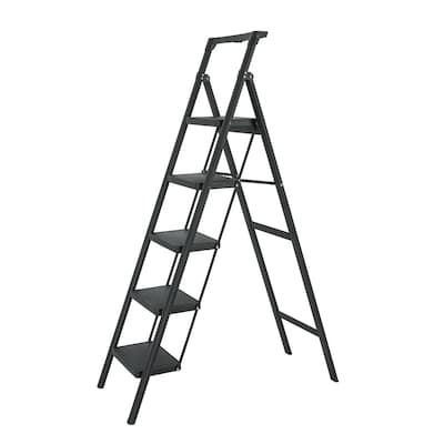 Black 5 Step Stool Folding Step Stool with Tool Box