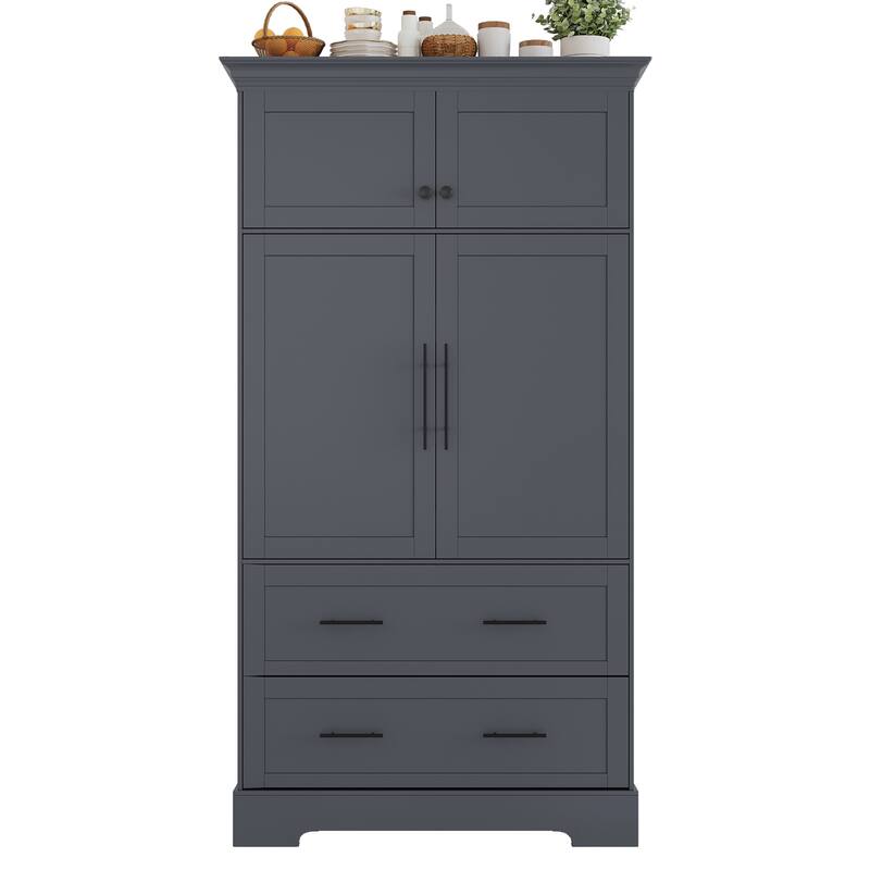 Roomfitters 73 Inch Large Kitchen Pantry with 4 Doors, Pull-Out Trays and Cake Pan Organizer