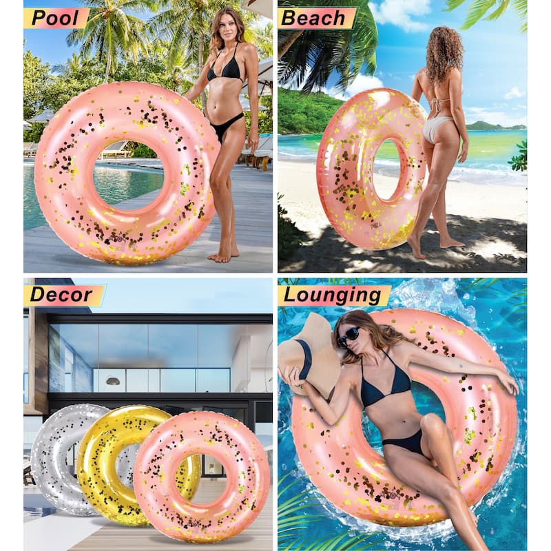 CoTa Global Inflatable Giant Rose Gold Pool Float Tube with Confetti - 48 inches