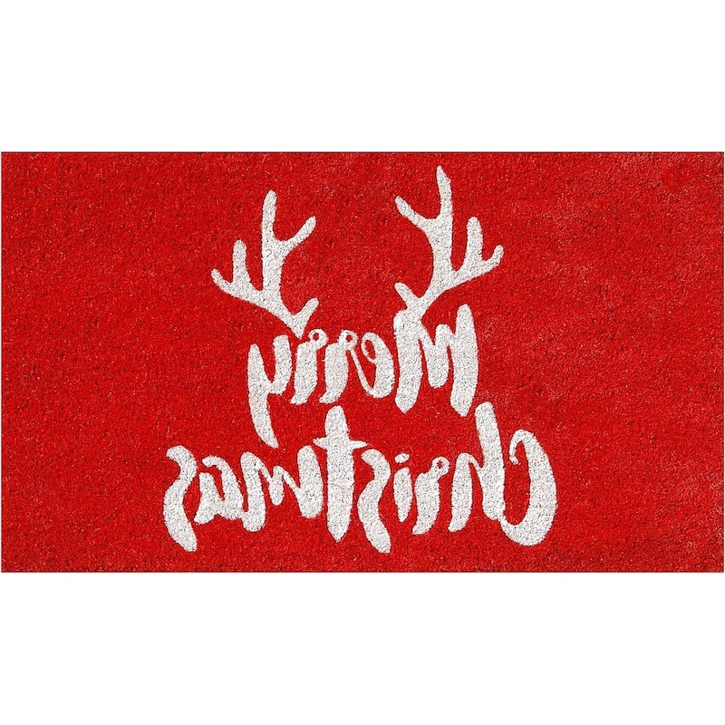 HomeRoots 24" X 36" Red And White Coir Reindeer Outdoor Christmas Door Mat - 24' X '36