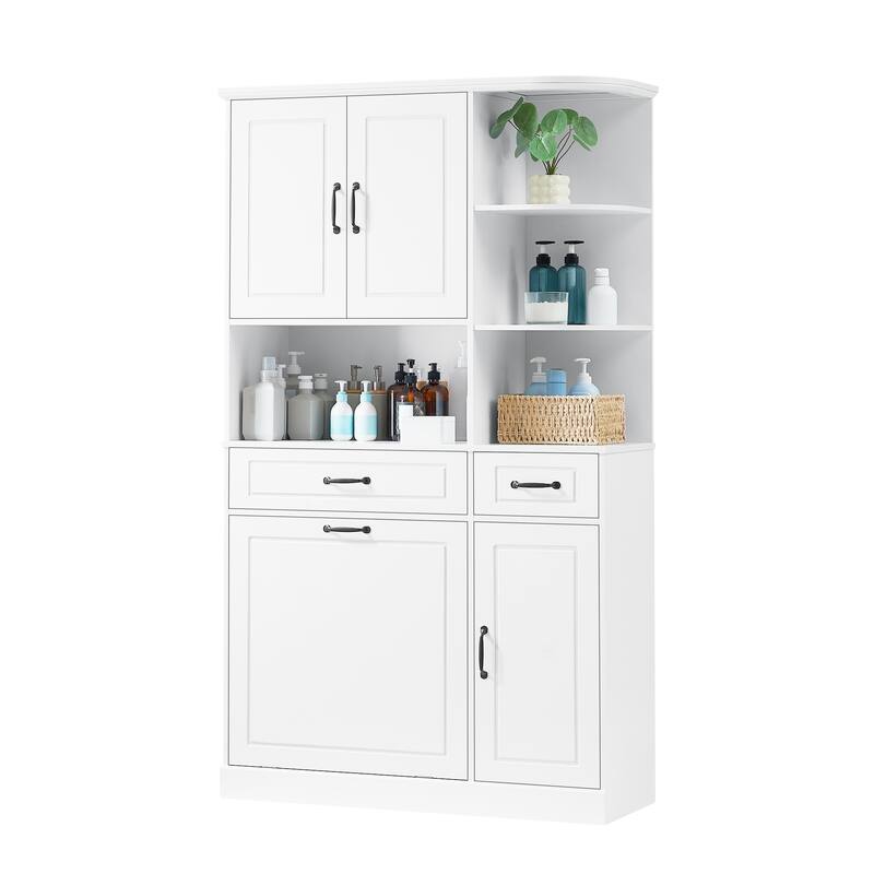 Tall Freestanding Storage Cabinet with Drawers and Doors, Adjustable Shelves, Flip Drawer Design, Modern Organizer Cabinet