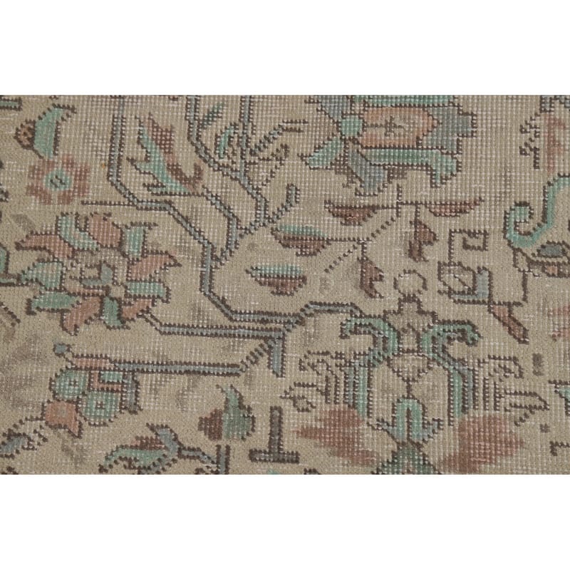 Geometric Beige Tabriz Persian Area Rug Handmade Wool Carpet - 8'0"x 11'0"