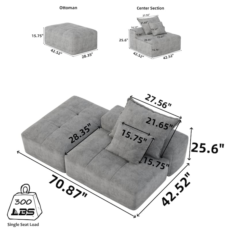 Modern Oversized Modular Sectional Sofa,Sparkling Chenille Fabric Soft Cushion Sofa with 2 Pillows,DIY Combination Tufted Sofa