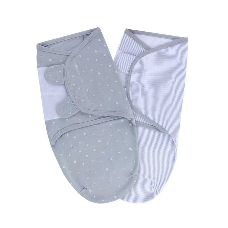 Ely's & Co. Baby Adjustable Swaddle Blanket - 2 Pack - infants from 0 - 3 Months (7 - 14 lbs.) - Blue Leaf/Stripes