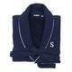 preview thumbnail 14 of 27, Authentic Hotel and Spa Navy Blue Unisex Turkish Cotton Waffle Weave Terry Bath Robe with White Block Monogram L/XL - S
