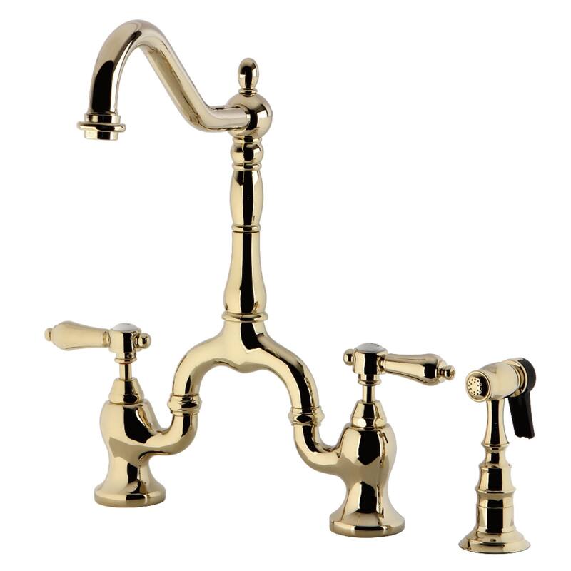 Kingston Brass Heirloom Bridge Kitchen Faucets with Brass Sprayer - Polished Brass