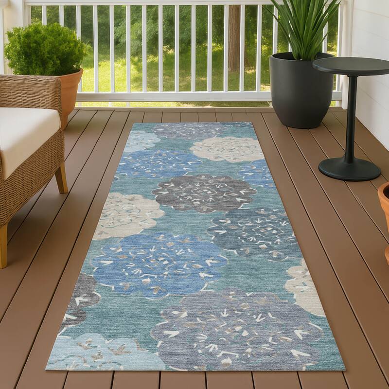 Machine Washable Indoor/ Outdoor Global Motif Chantille Rug - Teal - 2'3" x 7'6"