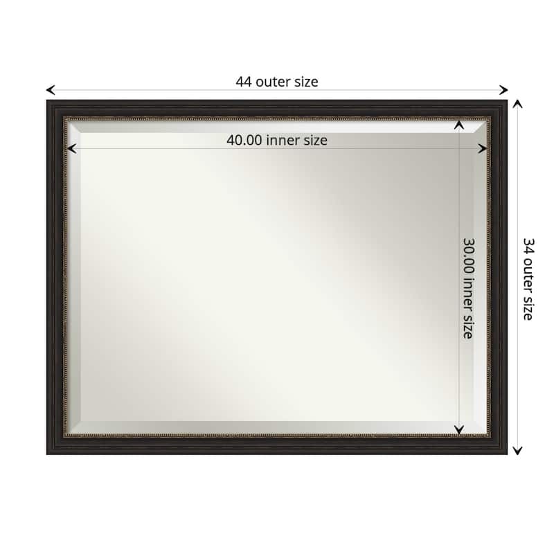 Beveled Bathroom Wall Mirror - Accent Bronze Narrow Frame - Outer Size: 44 x 34 in