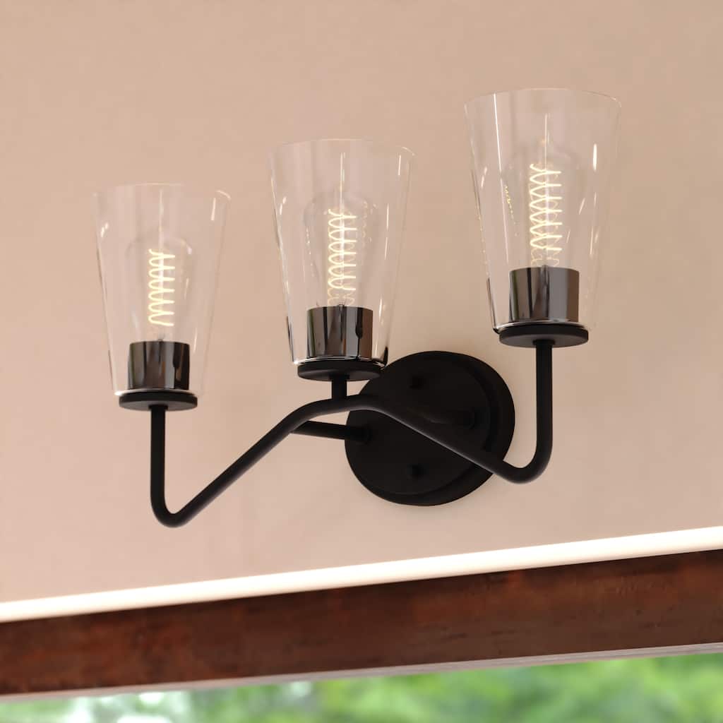 Beverly 3-Light 22 in. W Bathroom Vanity Lighting Fixture, Clear Glass Shade, Dimmable, LED Compatible, Reversible Wall Mount