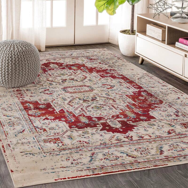 Vintage Distressed Medallion Indoor Area Rug or Runner by Superior