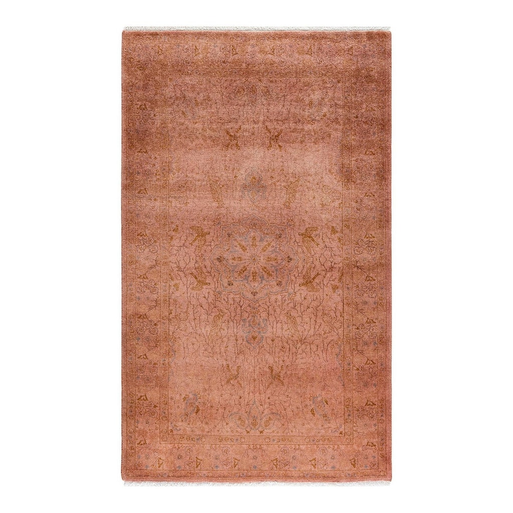 Overton Hand Knotted Wool Vintage Inspired Modern Contemporary Overdyed Pink Area Rug - 3' 2" x 5' 4"