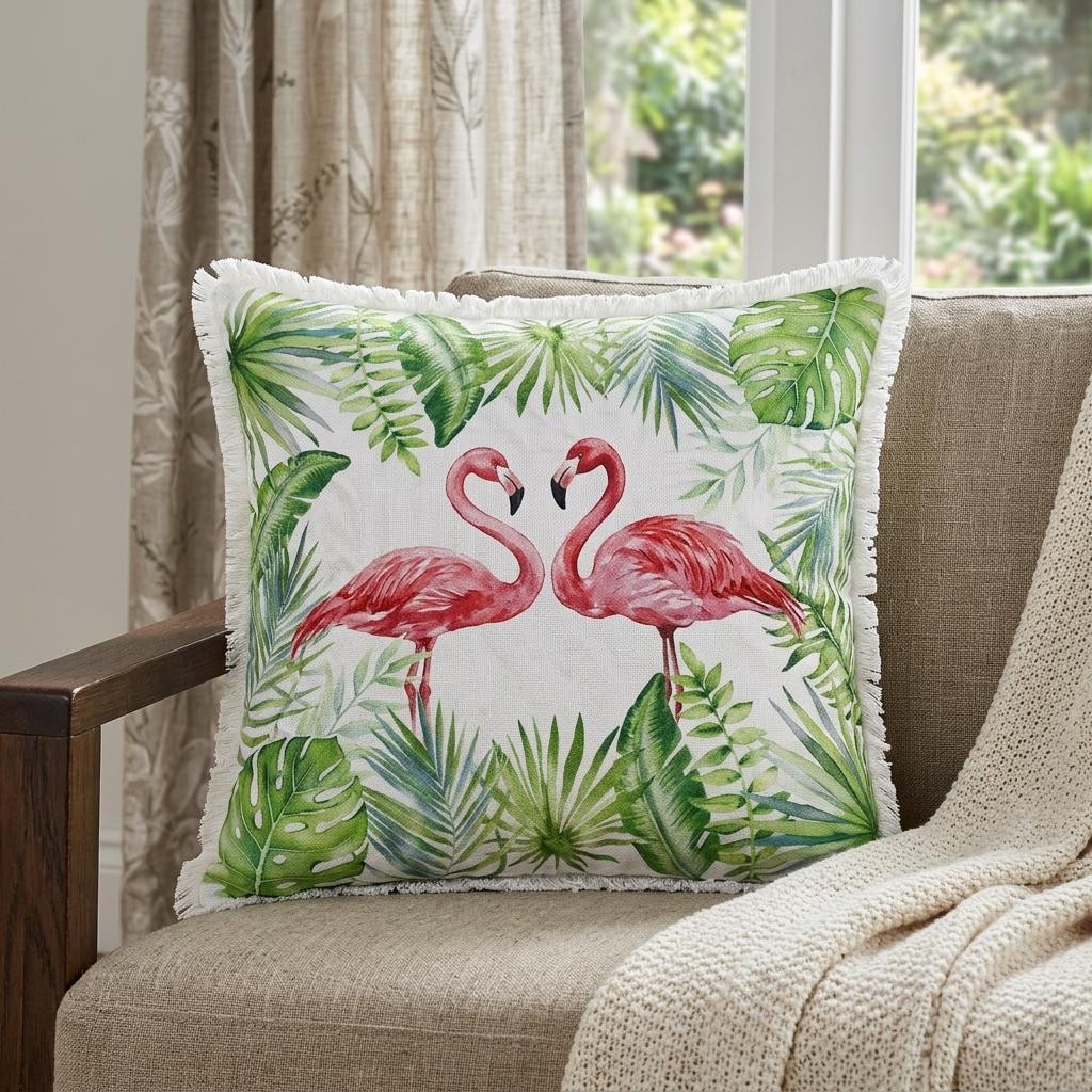 HomeRoots 20" Green Pink And White Bird Throw Pillow