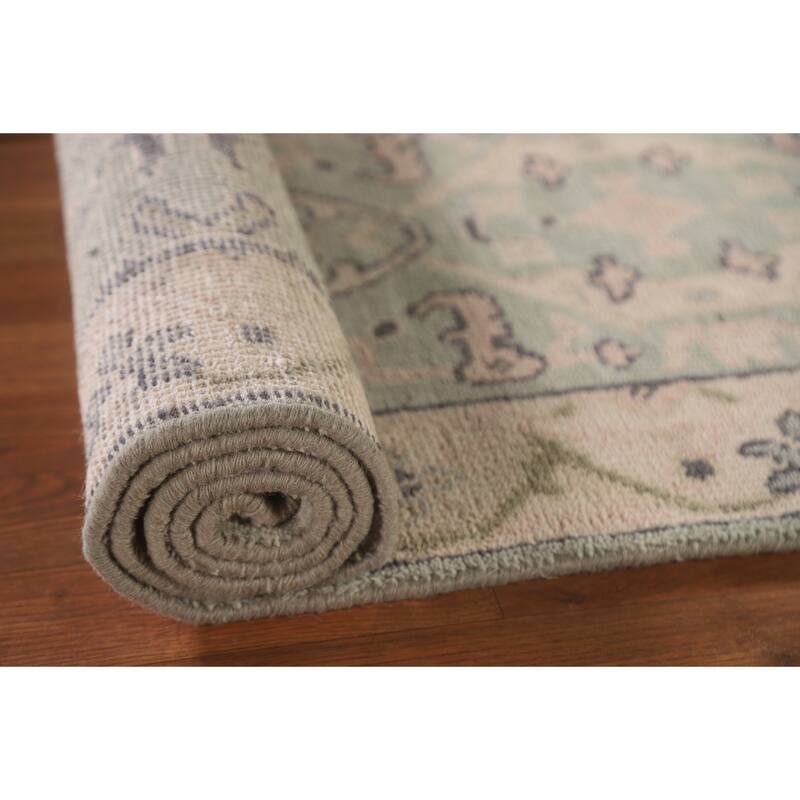 Green Oushak Oriental Runner Rug Handmade Wool Carpet - 2'6"x 10'2"