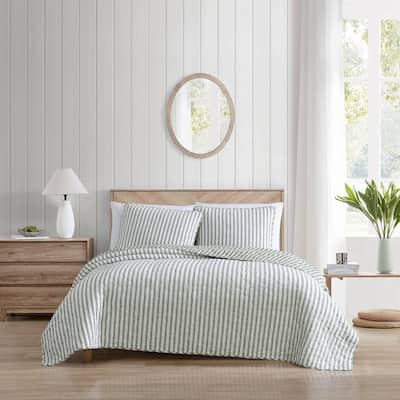 Stone Cottage Willow Way Ticking Stripe Cotton Reversible Quilt Set