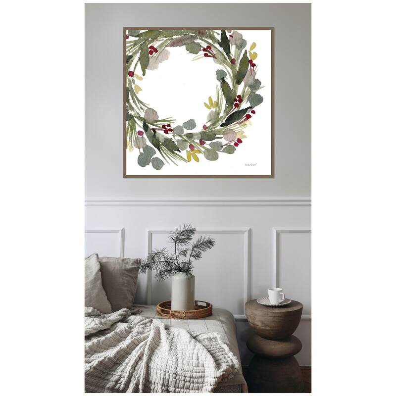 Kate and Laurel Framed Canvas Loose Christmas Wreath by Patricia Shaw