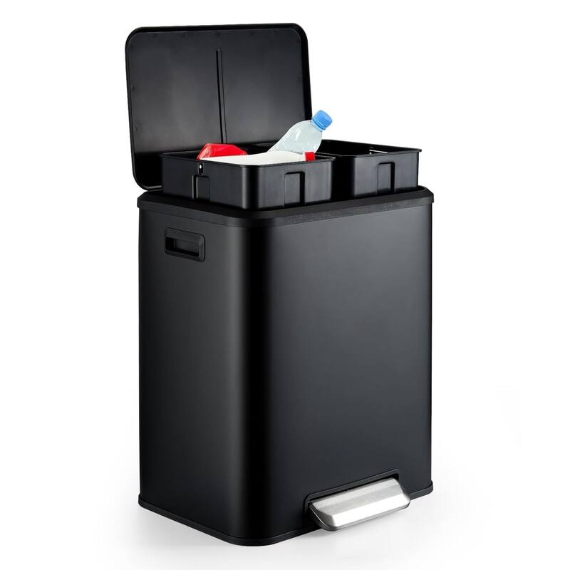 2 X 4 Gallon (2 X 15 Liter) Double Compartment Stainless Steel Trash Cans