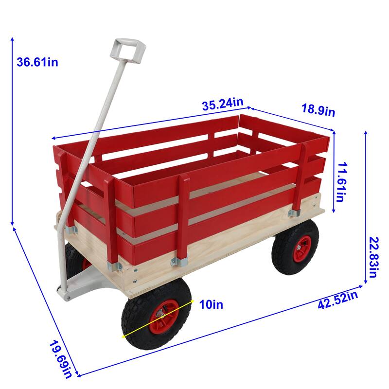 Fresh blue wooden household trolley for children's toy transportation/garden tool cart/outdoor portable trolley