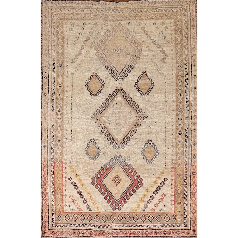 Geometric Gabbeh Persian Vintage Area Rug Hand-Knotted Wool Carpet - 4'7"x 7'3"