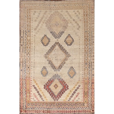 Geometric Gabbeh Persian Vintage Area Rug Hand-Knotted Wool Carpet - 4'7"x 7'3"
