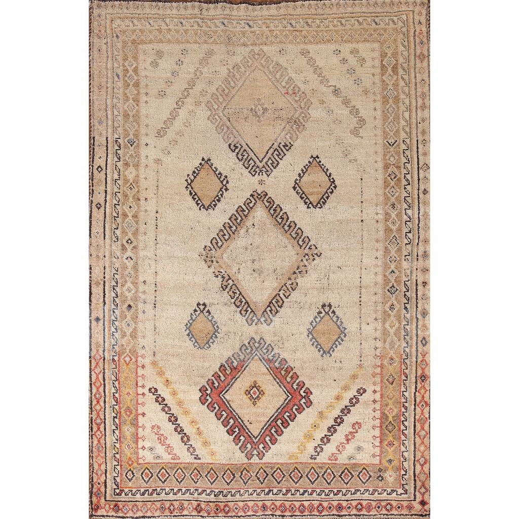 Geometric Gabbeh Persian Vintage Area Rug Hand-Knotted Wool Carpet - 4'7"x 7'3"
