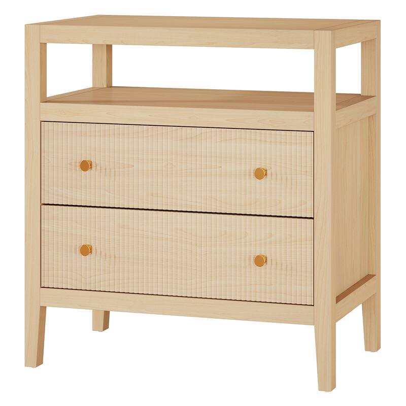 Nightstand with Drawer, Bedside Table with Open Storage Shelf, Living Room Bedroom Accent Side Table