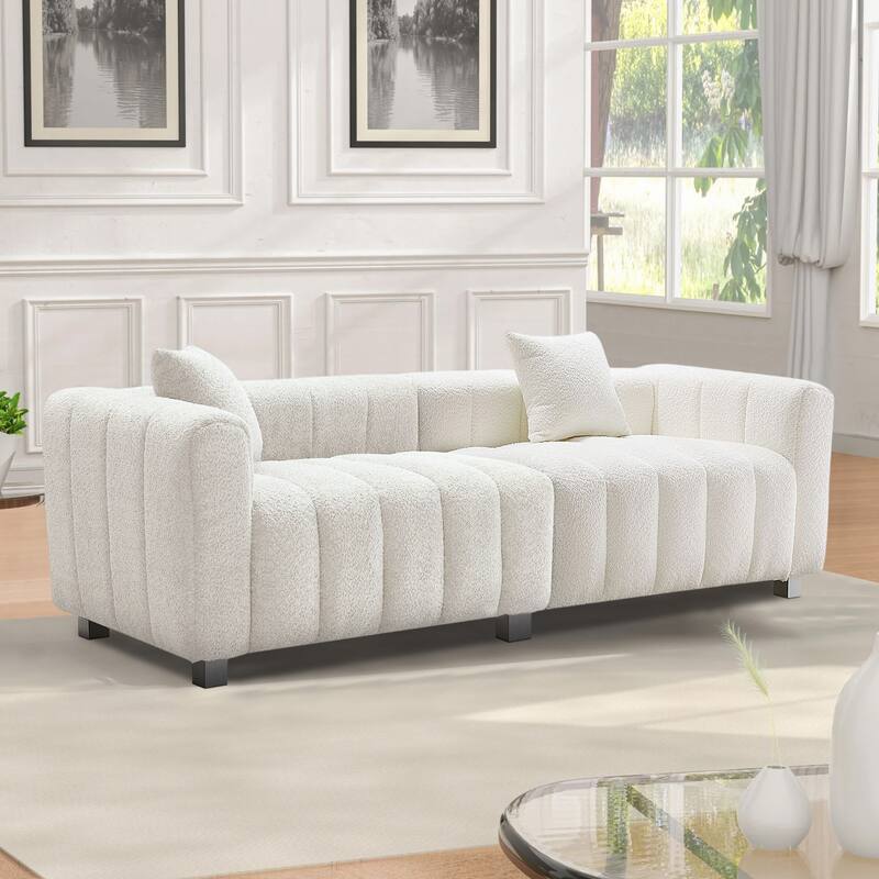 87.4" Luxury 3-Seater Sofa Bubble Couch for Living Room, Velvet Deep Seat Sofa Couch, Loveseat Sofa with Metal Legs