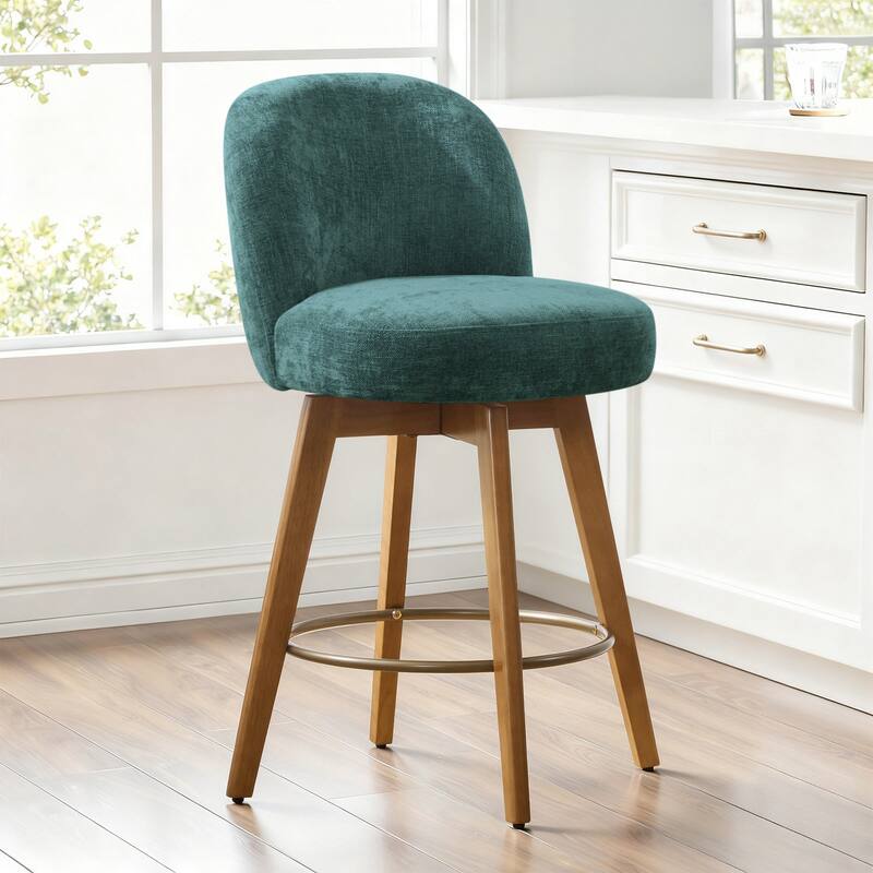 Fabric Upholstered Counter Height Swivel Bar Stools - 37.8"H x 19.7"W x 23.2"D