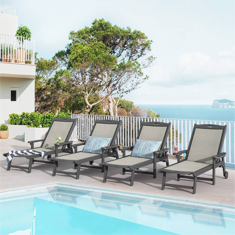 Hdps Outdoor Chaise Lounge Chair For Pool,Pool Lounge Chairs Set Of 1/2/3/4 - 28"W X 79"D X 38.8"H - Darkgray set of 4