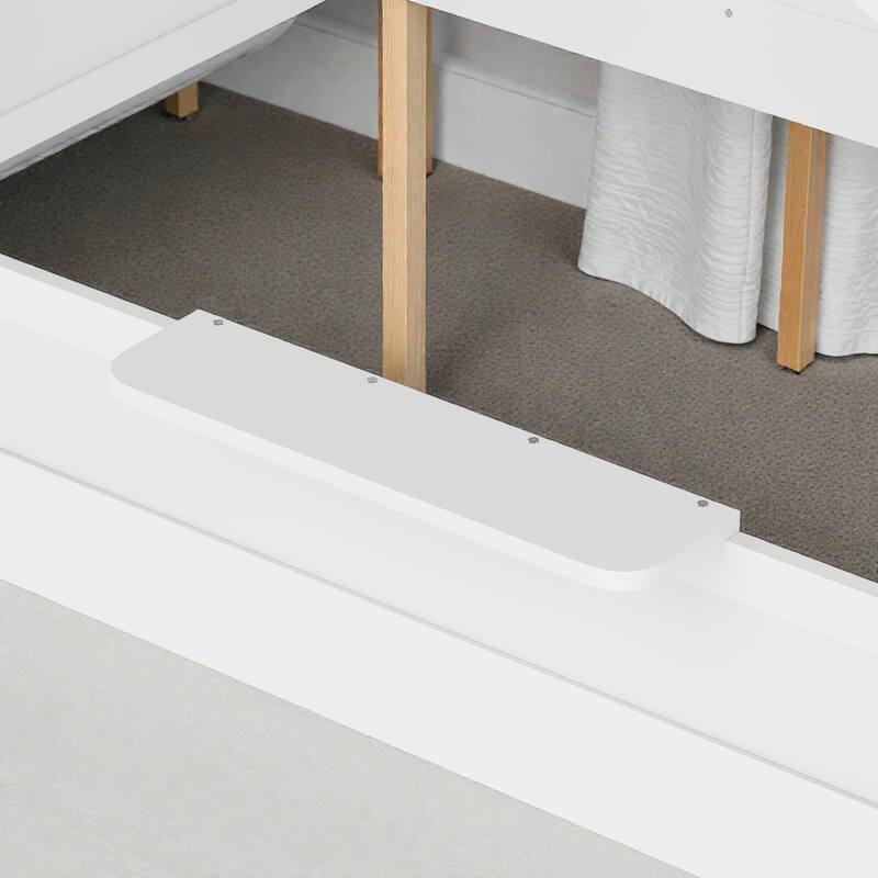 Kids House Floor Bed with Guardrails and Roof, Built-in Tray and Signboard, Montessori Floor Bed for Toddlers