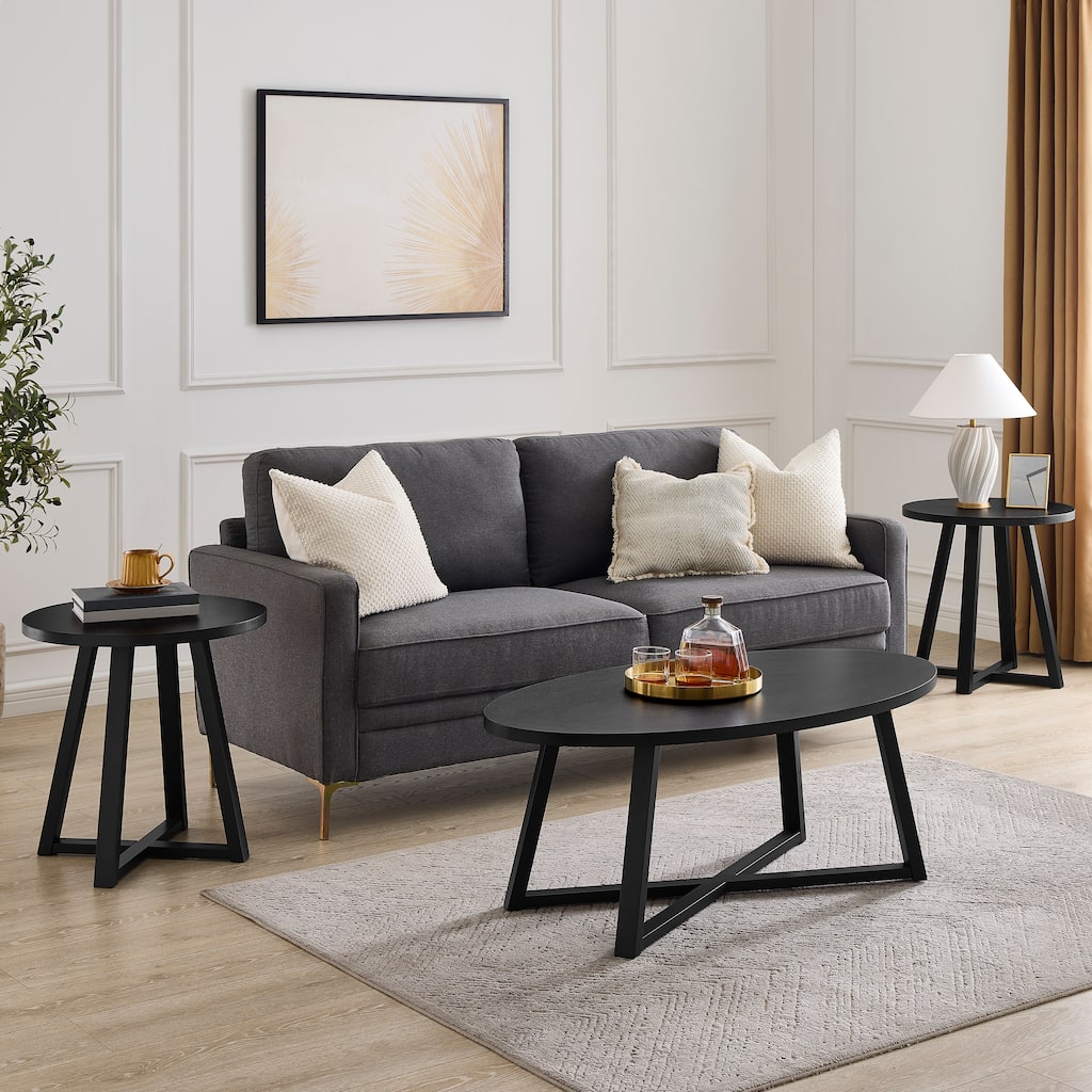 Roundhill Furniture Modern Harmony 3-Piece Wood Oval Coffee Table Set