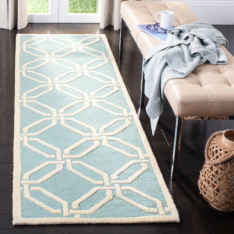 SAFAVIEH Handmade Cambridge Nhung Modern Moroccan Wool Rug - 2'6" x 8' Runner - Light Blue/Ivory