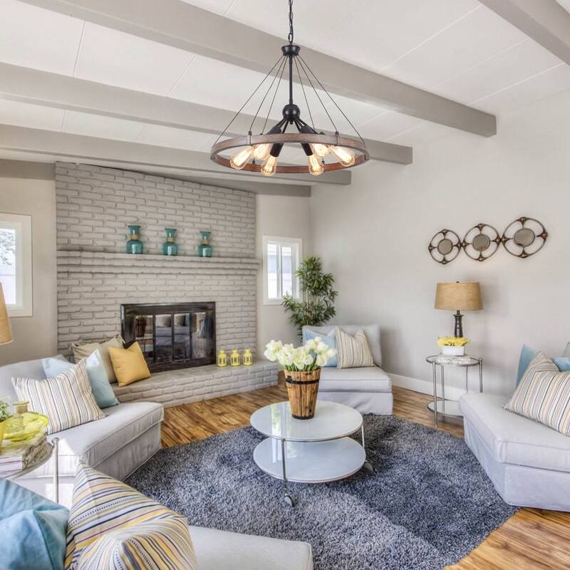 6-Light Dimmable Sputnik Chandelier, Farmhouse Wagon Wheel Chandelier for Dining Room Living Room Bedroom Kitchen