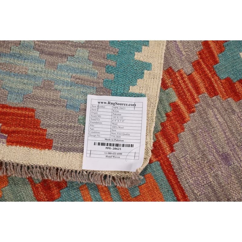 Kilim Reversible Oriental Area Rug Hand-Woven Multi-Color Wool Carpet - 5'0"x 6'4"