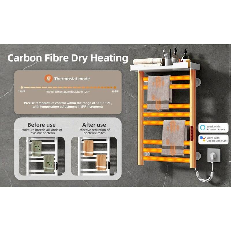 Heated Towel Rack with Shelf and Wi-Fi App Control