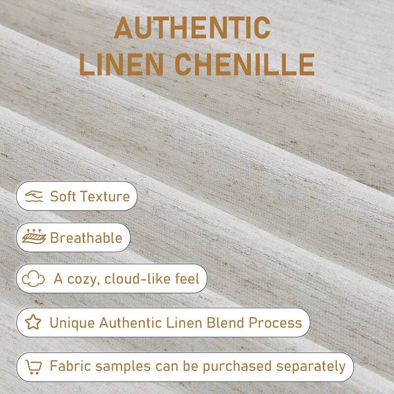 118" Upholstered Linen-Blend Chenille The Serenity Curved Sofa