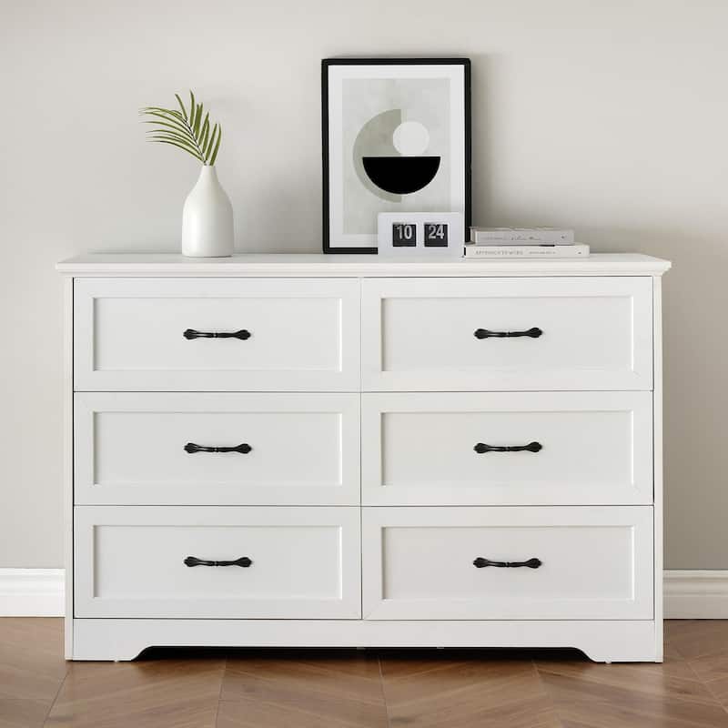 5/6 Drawers Dresser for Bedroom,Chest of Drawers with Wide Metal Handle,Farmhouse Modern Wooden Dresser