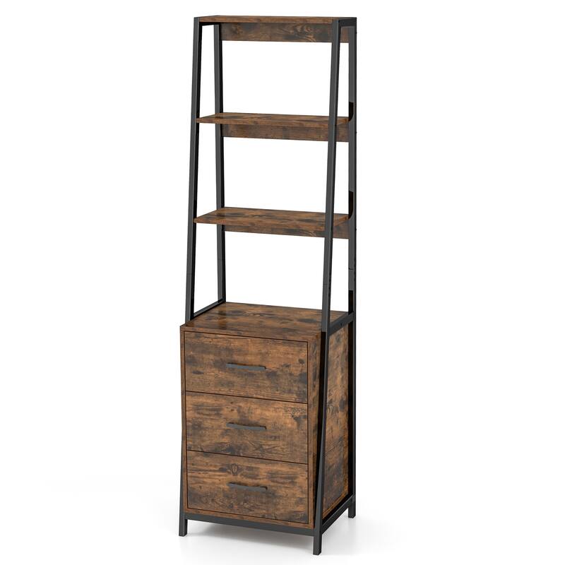 Gymax Ladder Bookshelf Tall Bookcase w/ 3 Open Shelves Printer Stand 3