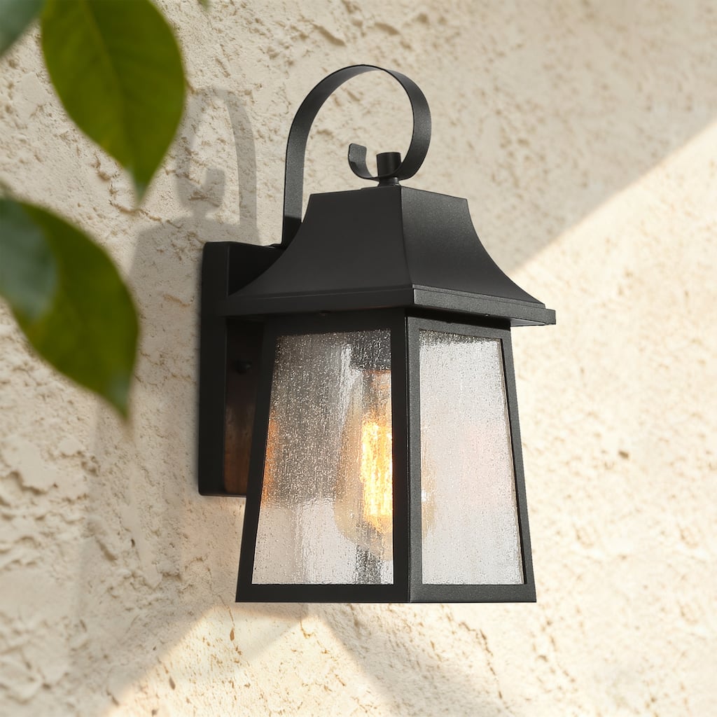 1-Light Outdoor Textured Black Exterior Wall Lantern Sconce Light - L 5"* D 7"* H 13.5"