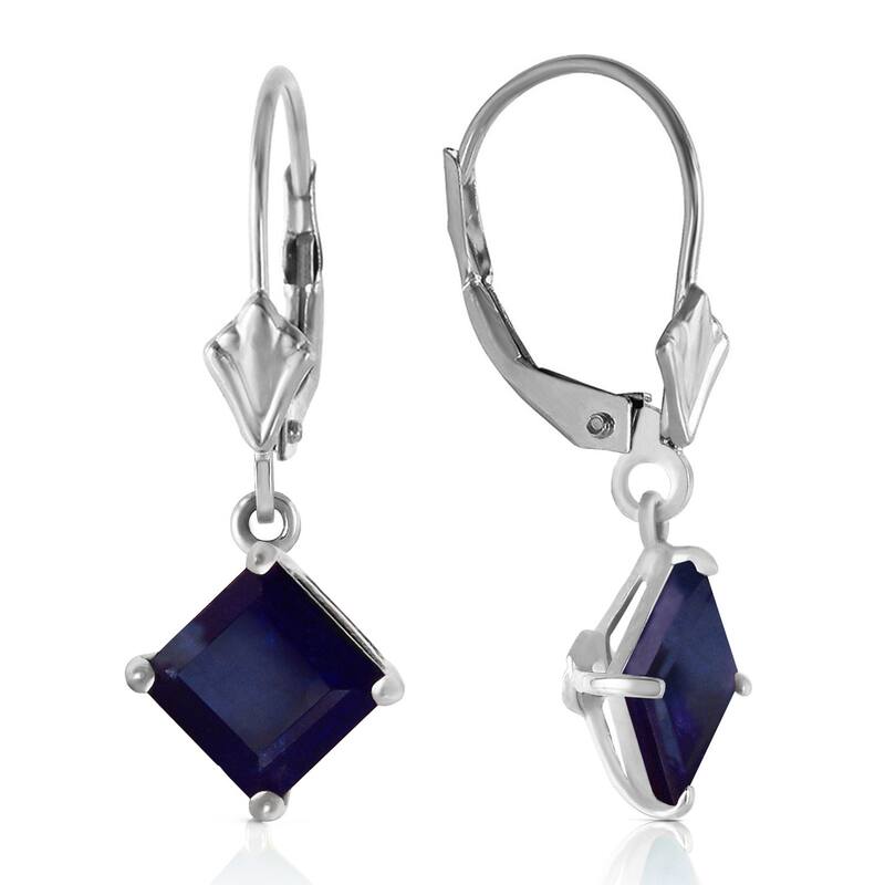 14K Solid Gold Leverback Earrings Natural Sapphire Certified Genuine - White