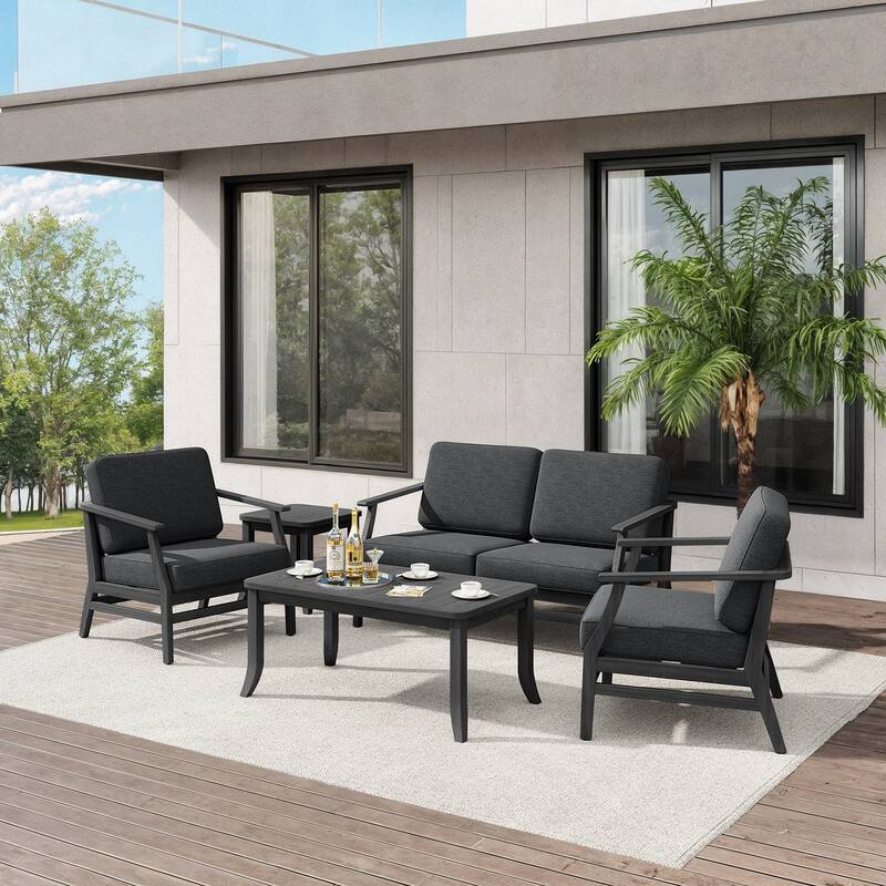 Teak Outdoor Patio Seating Set with Loveseat, Chairs and Tables (5-Piece)