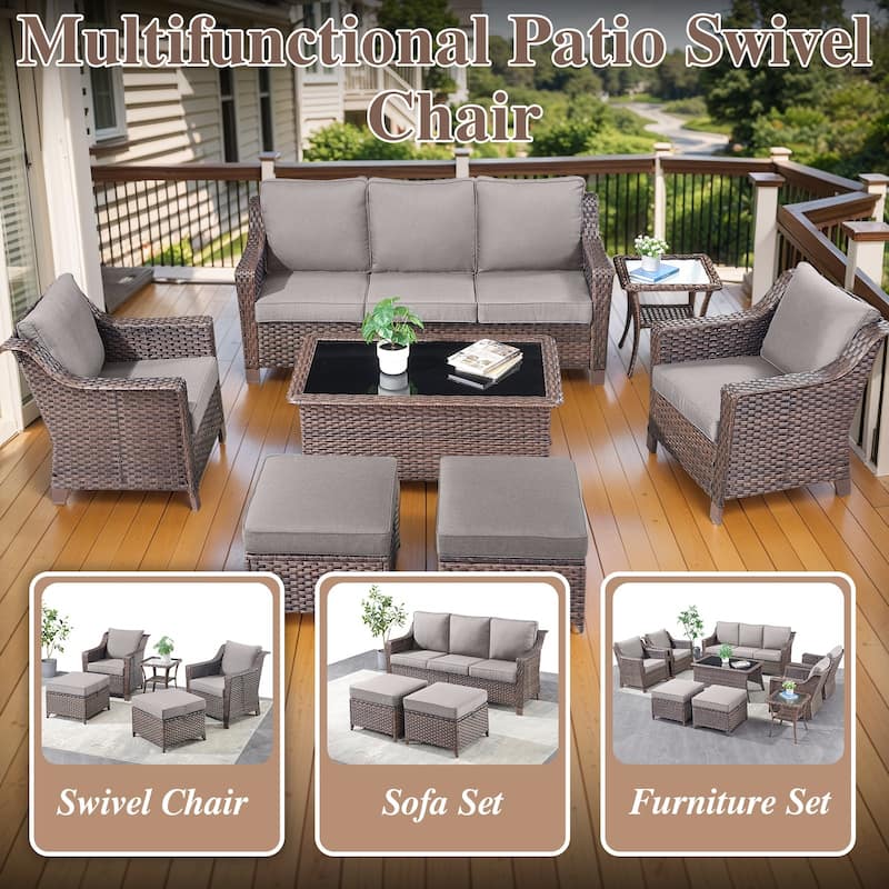Outdoor Chair and Ottoman Set with Cofee Table - Brown