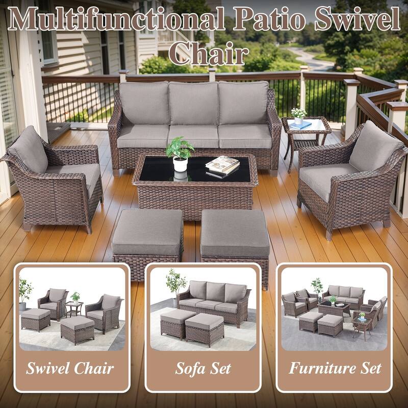 Wicker Ottomans, Outdoor Wicker Footstool Set of 2