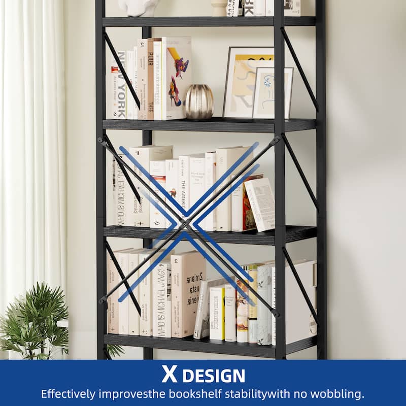 Moasis 62" Industrial Bookshelf, 5 Tier Rustic Wood Etagere Bookcase with Open Shelves